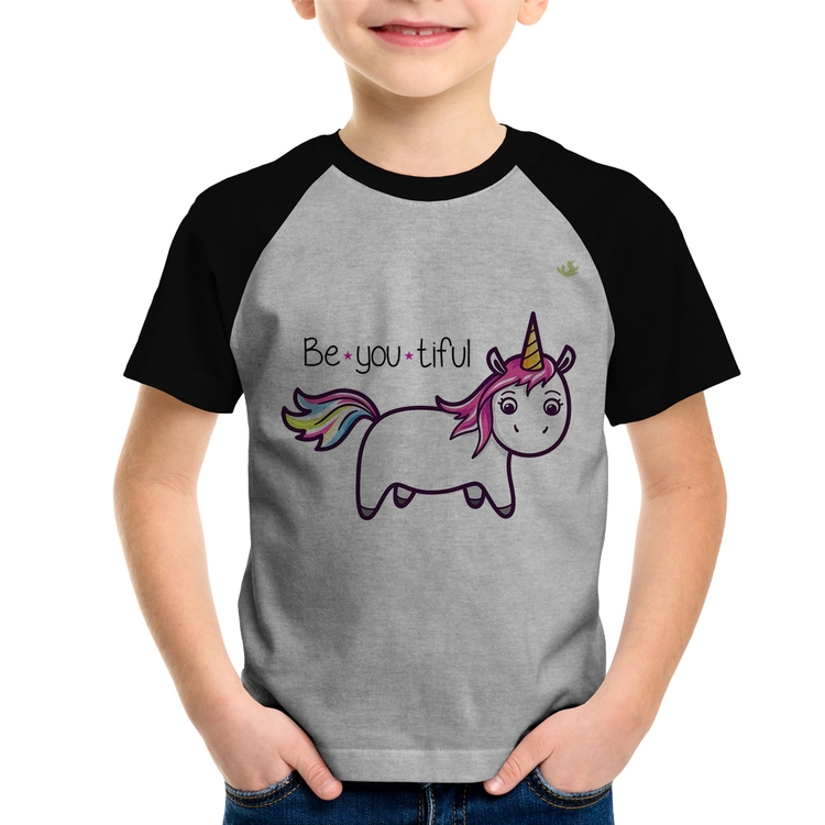 Camiseta Raglan Infantil Be You Tiful - Cinza/Preto
