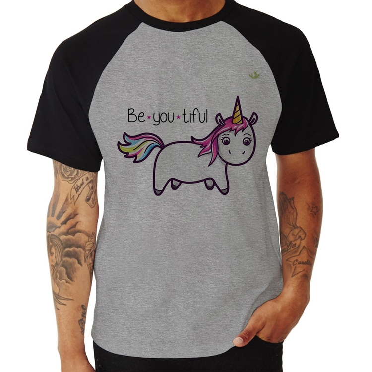 Camiseta Raglan Be You Tiful - Cinza/Preto