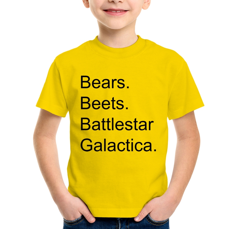 Camiseta Infantil Bears. Beets. Battlestar Galactica. - Amarela