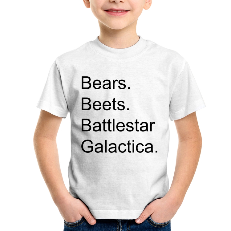 Camiseta Infantil Bears. Beets. Battlestar Galactica.