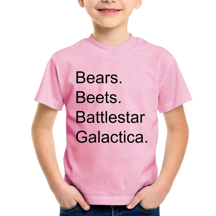 Camiseta Infantil Bears. Beets. Battlestar Galactica. - Rosa Bebê