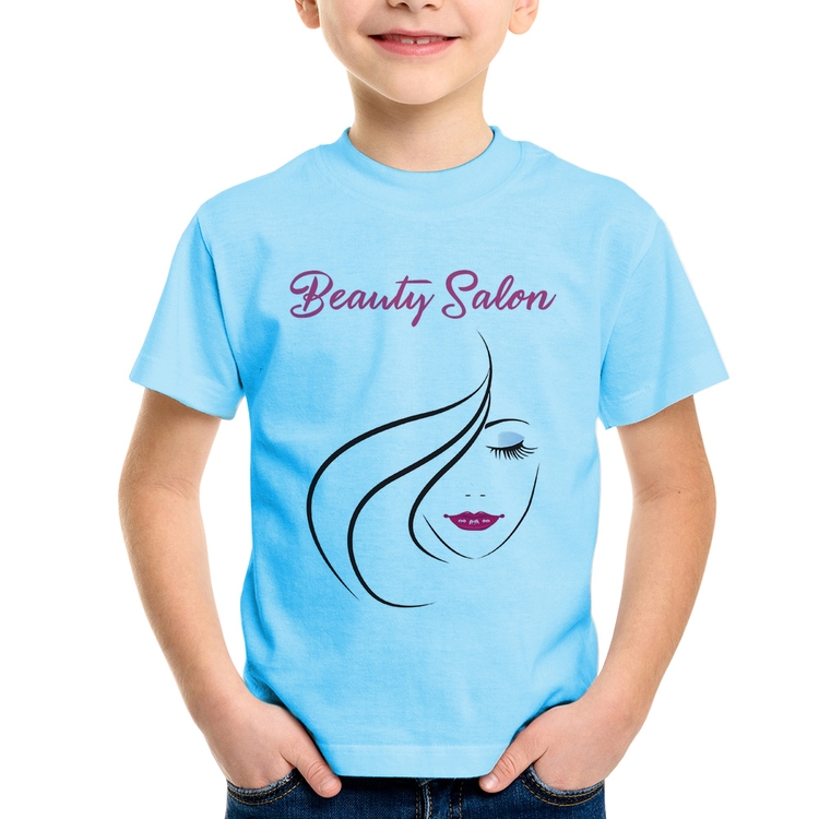 Camiseta Infantil Beauty Salon - Azul Bebê
