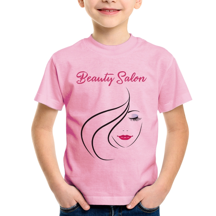 Camiseta Infantil Beauty Salon - Rosa Bebê