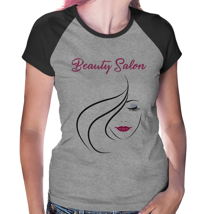Baby Look Raglan Beauty Salon - Cinza/Preto