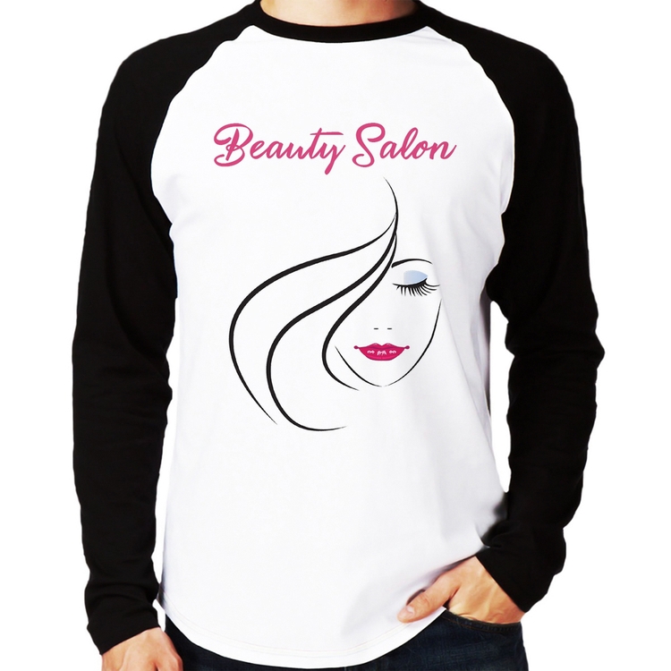 Camiseta Raglan Beauty Salon Manga Longa