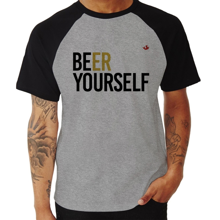 Camiseta Raglan Beer Yourself - Cinza/Preto