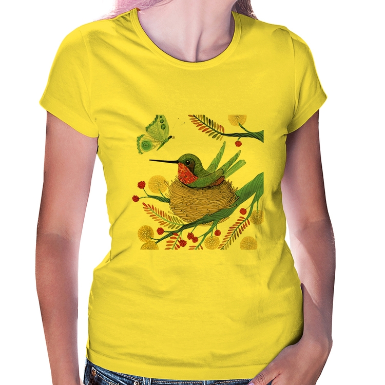 Baby Look Beija Flor No Ninho - Amarela