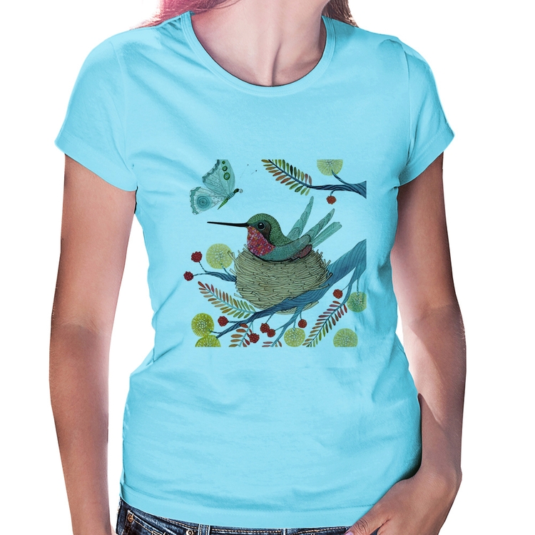 Baby Look Beija Flor No Ninho - Azul Bebê