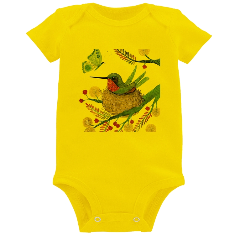 Body Bebê Beija Flor No Ninho - Amarelo