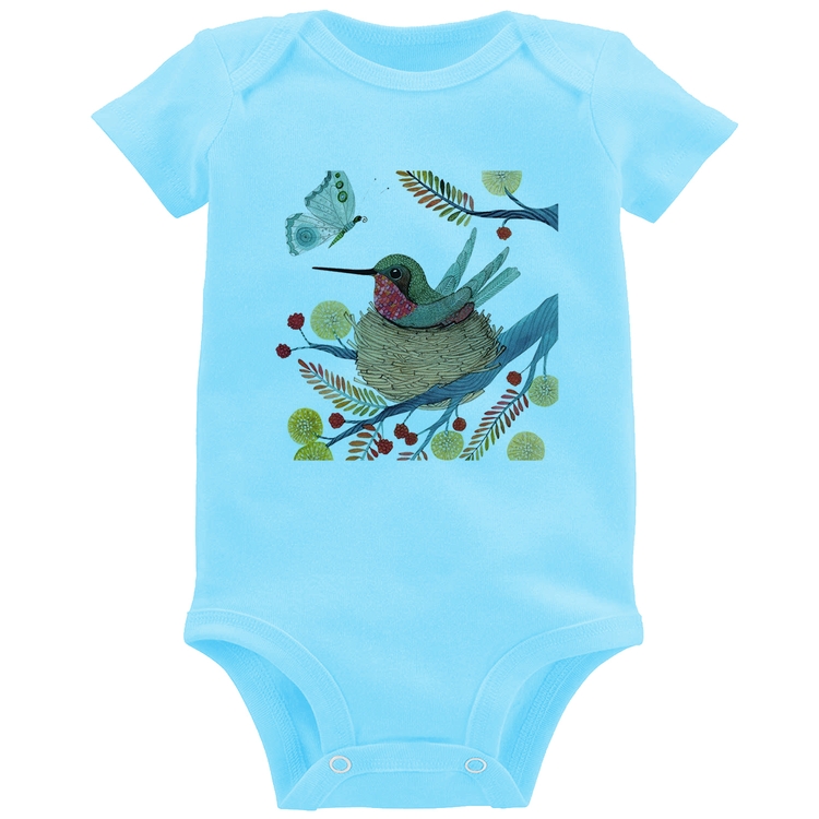 Body Bebê Beija Flor No Ninho - Azul Bebê