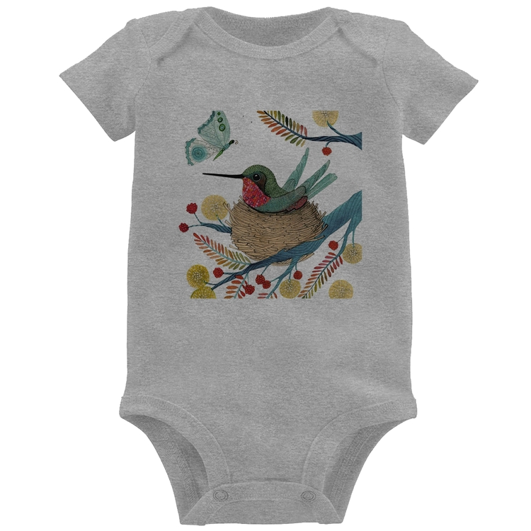 Body Bebê Beija Flor No Ninho - Cinza