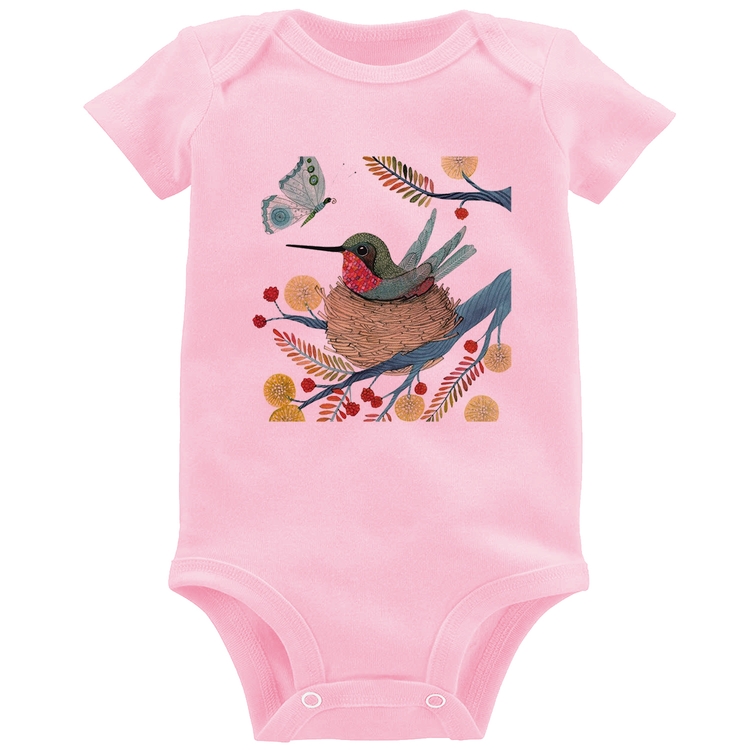 Body Bebê Beija Flor No Ninho - Rosa Bebê