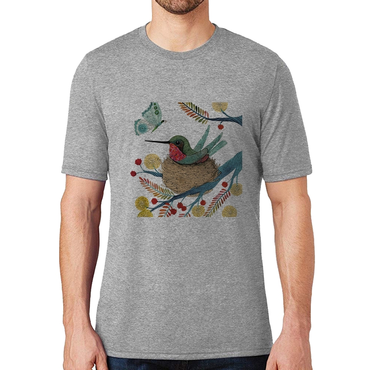 Camiseta Beija Flor No Ninho - Cinza