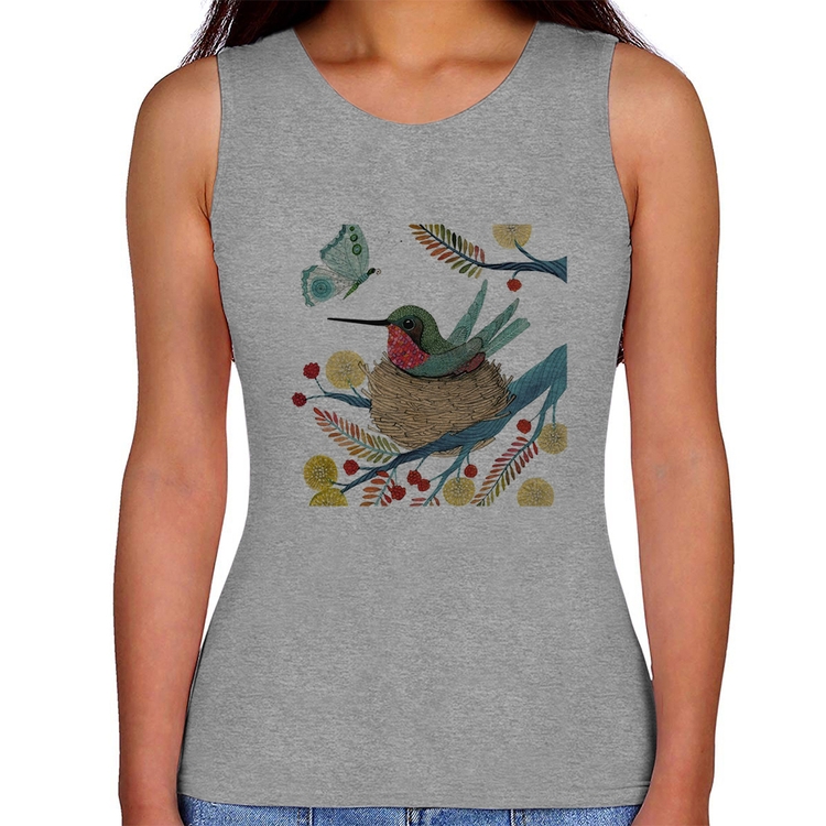 Regata Feminina Beija Flor No Ninho - Cinza