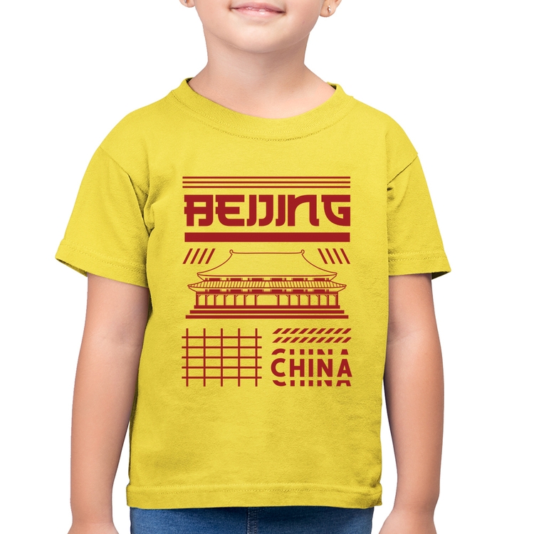 Camiseta Algodão Infantil Pequim China  - Amarelo Canário