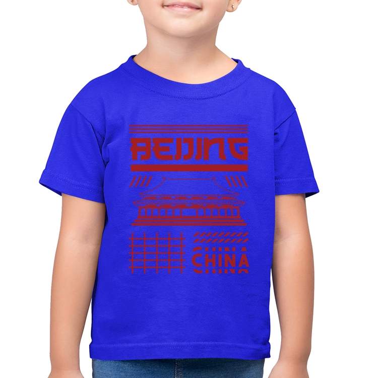 Camiseta Algodão Infantil Pequim China  - Azul Royal