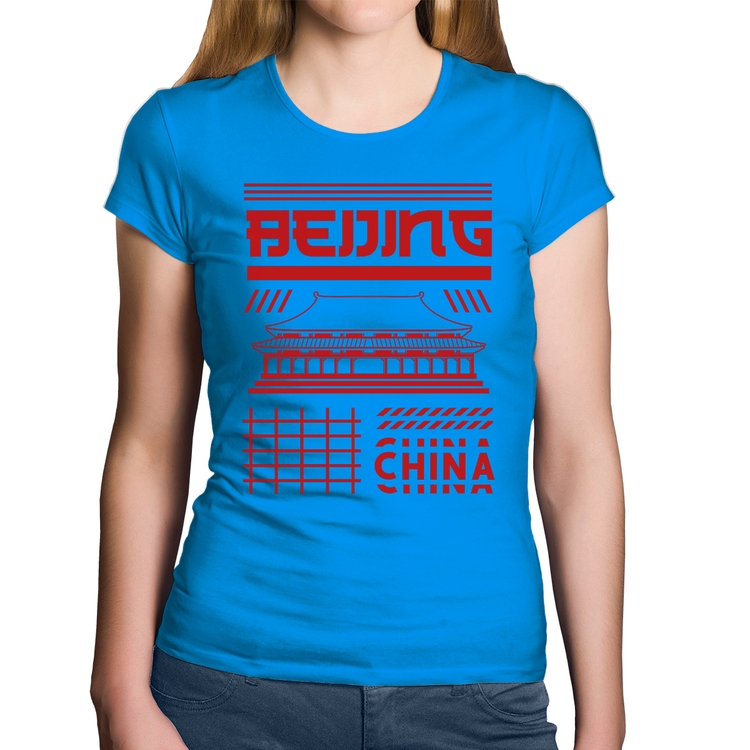 Baby Look Algodão Pequim China  - Azul