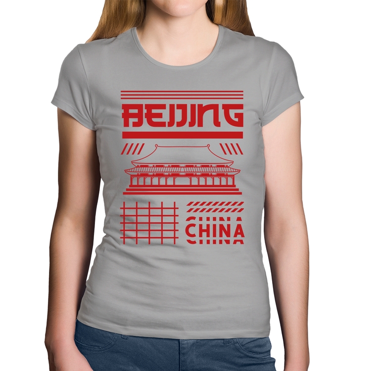 Baby Look Algodão Pequim China  - Cinza