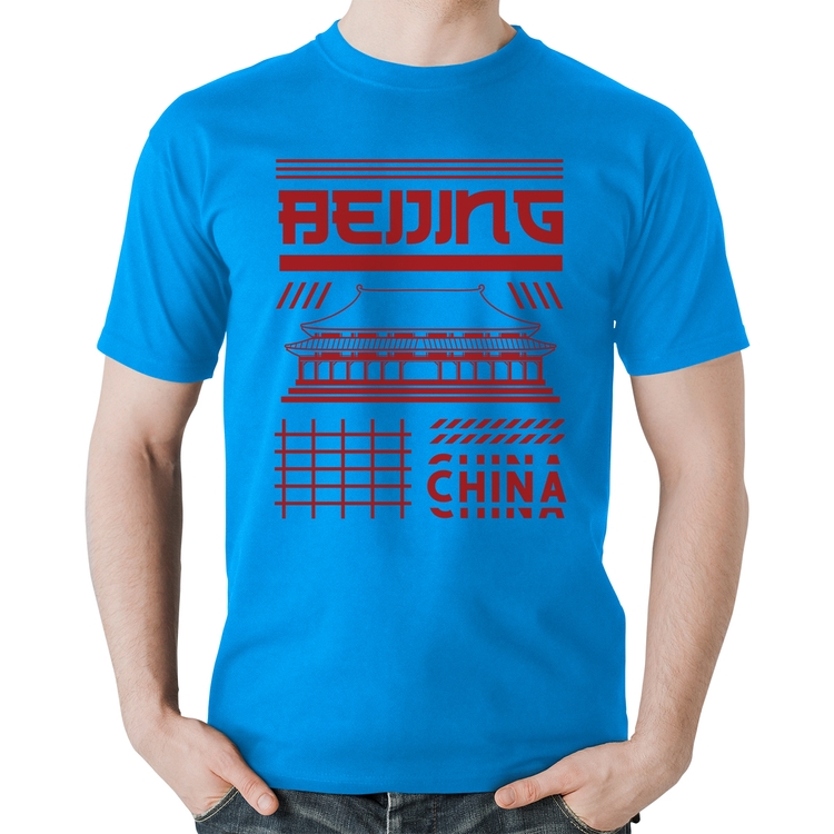 Camiseta Algodão Pequim China  - Azul