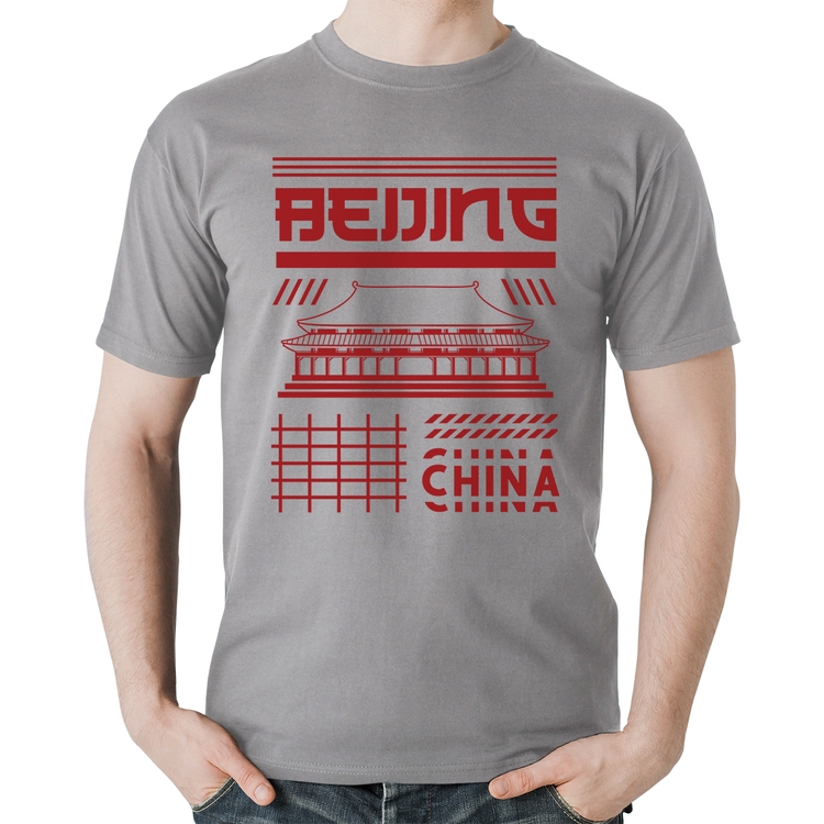 Camiseta Algodão Pequim China  - Cinza