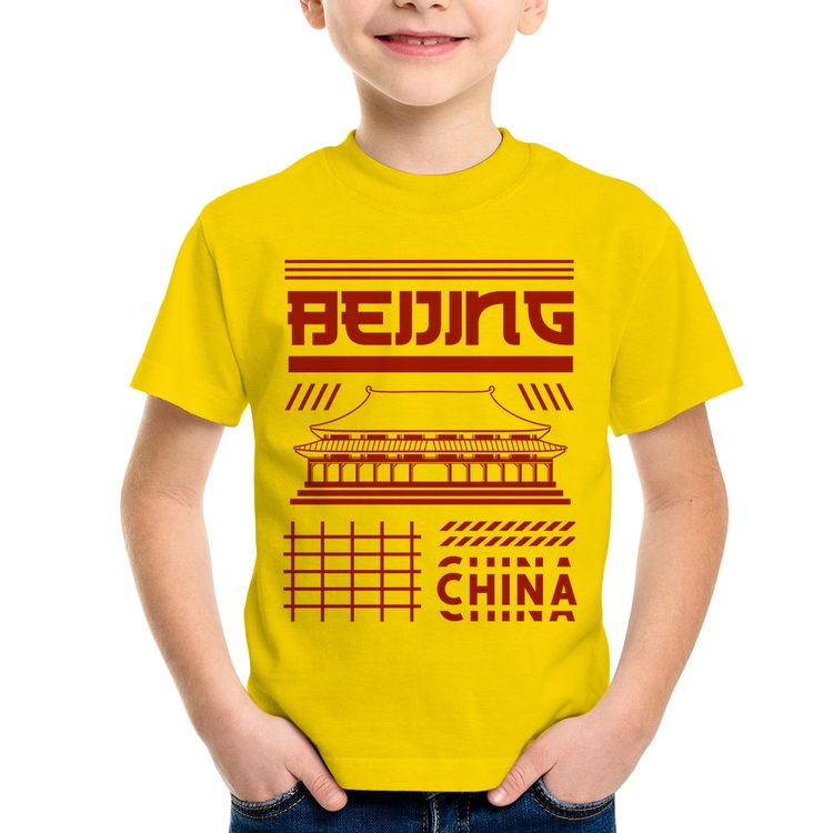 Camiseta Infantil Pequim China  - Amarela