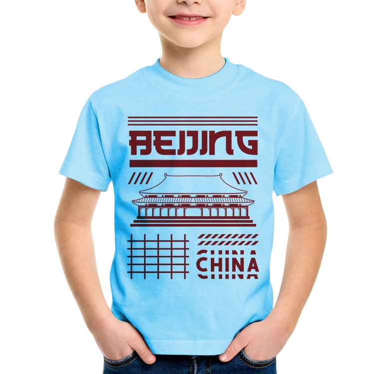 Camiseta Infantil Pequim China  - Azul Bebê