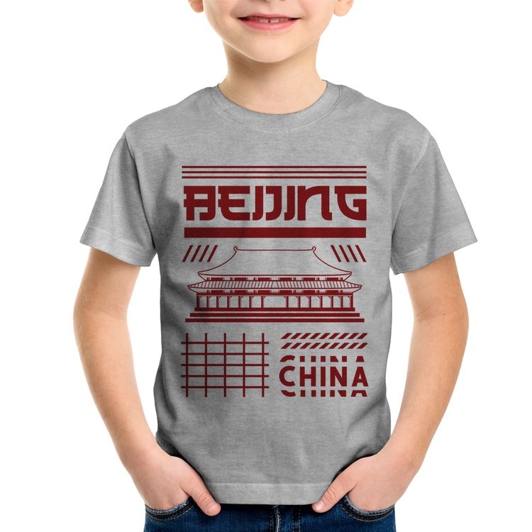 Camiseta Infantil Pequim China  - Cinza