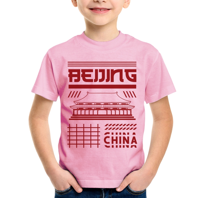 Camiseta Infantil Pequim China  - Rosa Bebê