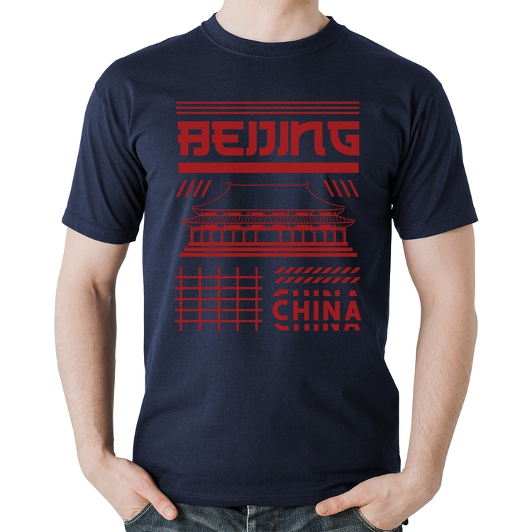 Camiseta Algodão Pequim China  - Marinho