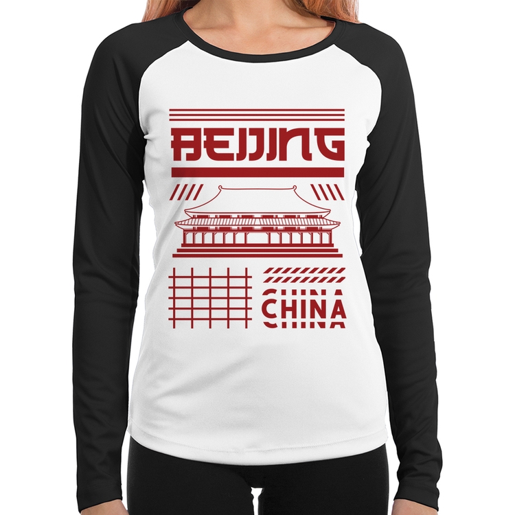 Baby Look Raglan Pequim China  Manga Longa