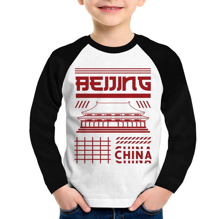 Camiseta Raglan Infantil Pequim China  Manga Longa