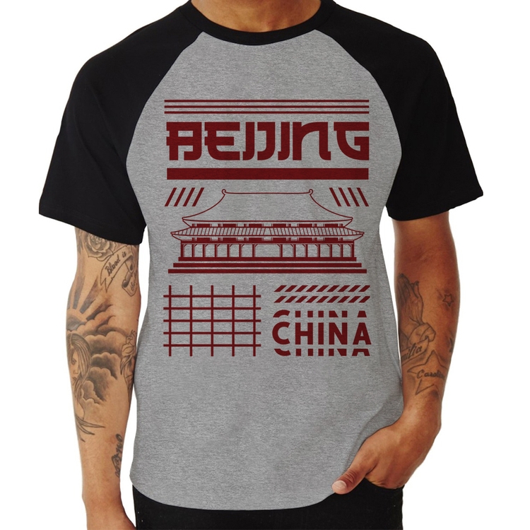 Camiseta Raglan Pequim China  - Cinza/Preto