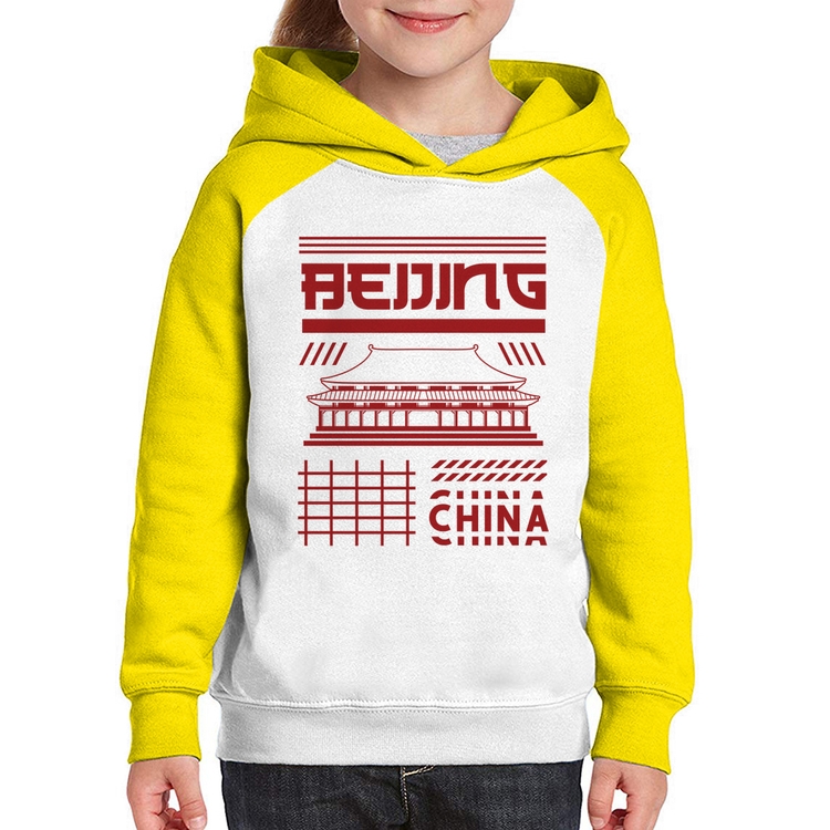 Moletom Infantil Pequim China  - Branco/Amarelo