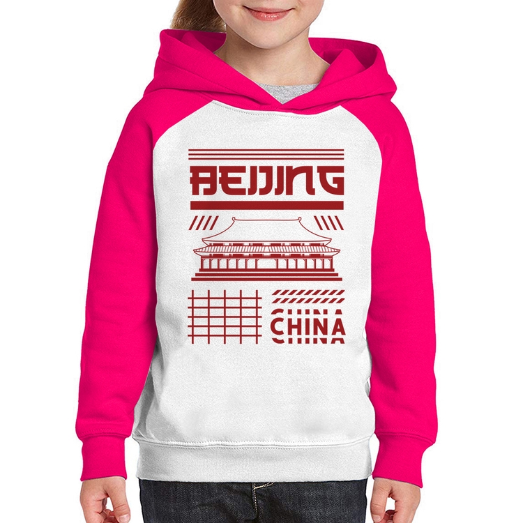 Moletom Infantil Pequim China  - Branco/Rosa