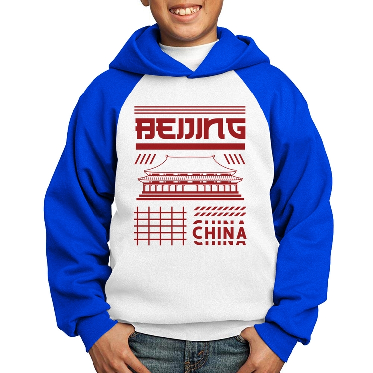 Moletom Infantil Pequim China  - Branco/Azul