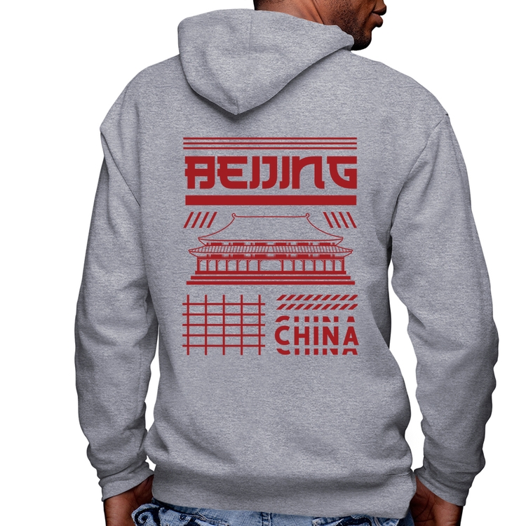 Blusa Moletom Pequim China  Masculina com Capuz e Zíper - Mescla