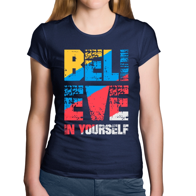 Baby Look Algodão Believe In Yourself - Marinho