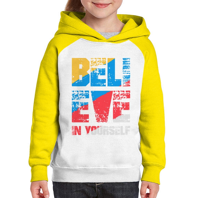 Moletom Infantil Believe In Yourself - Branco/Amarelo