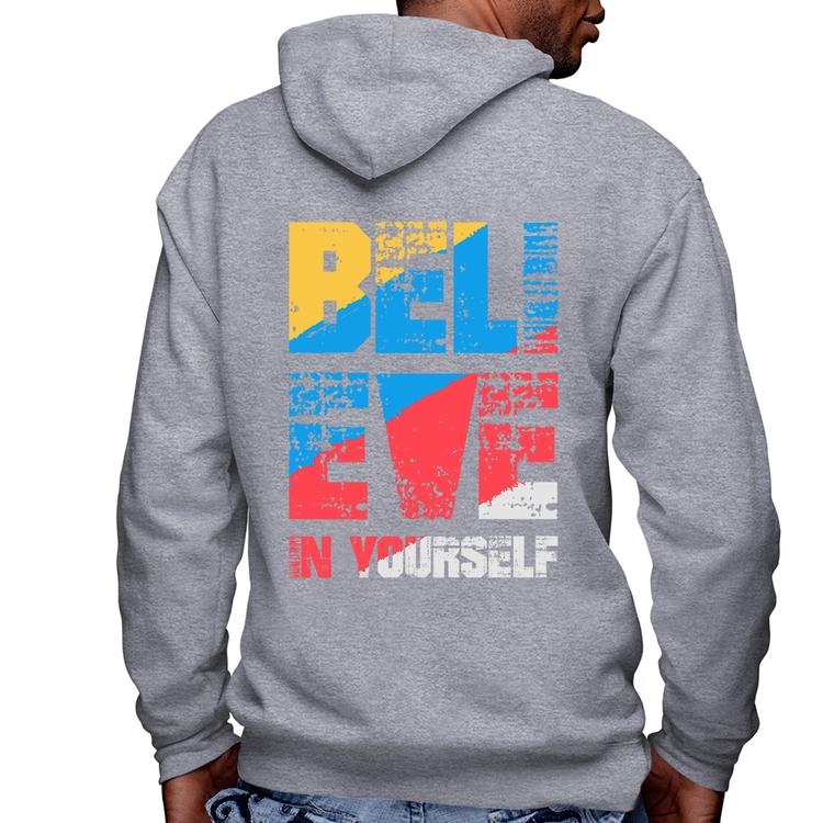Blusa Moletom Believe In Yourself Masculina com Capuz e Zíper - Mescla