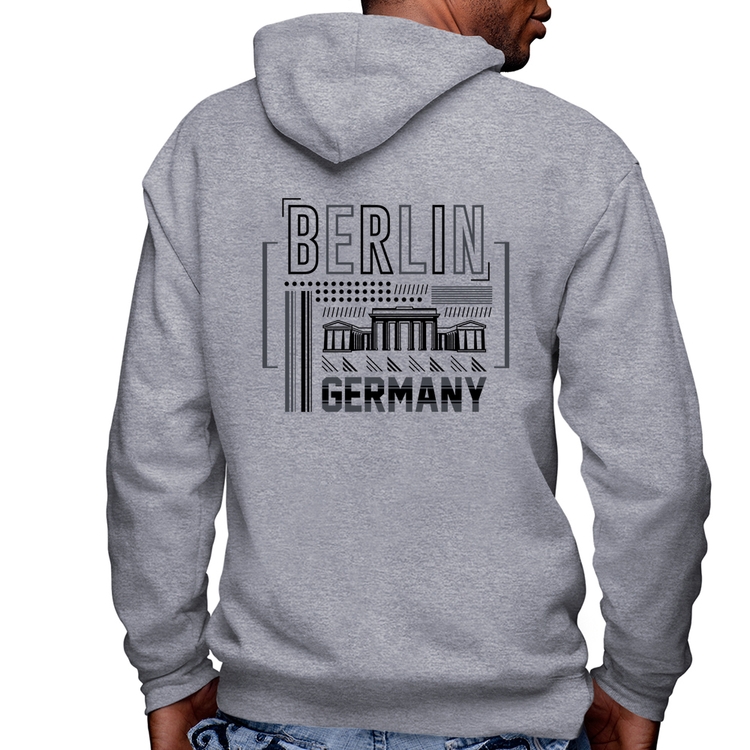 Blusa Moletom Berlim Alemanha Masculina com Capuz e Zíper - Mescla