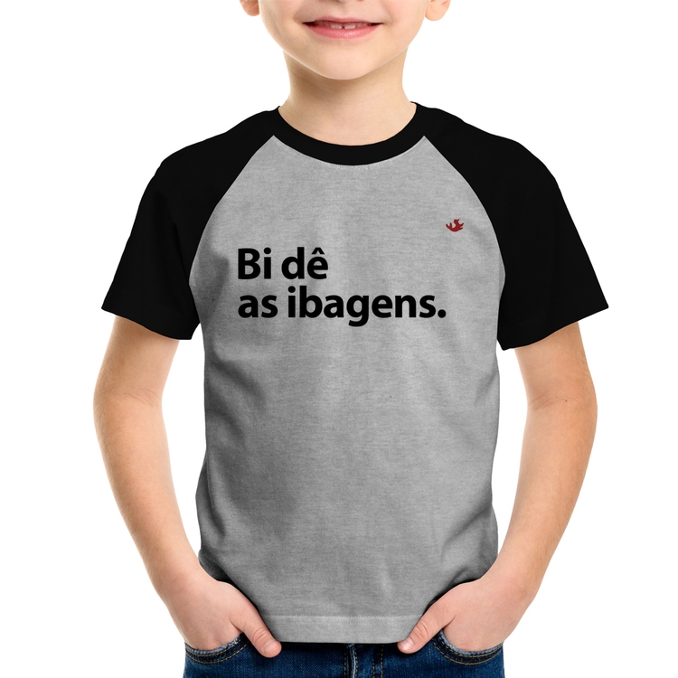 Camiseta Raglan Infantil Bi dê as ibagens - Cinza/Preto