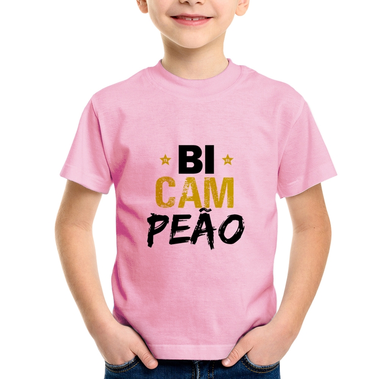 Camiseta Infantil BiCAMpeão - Rosa Bebê