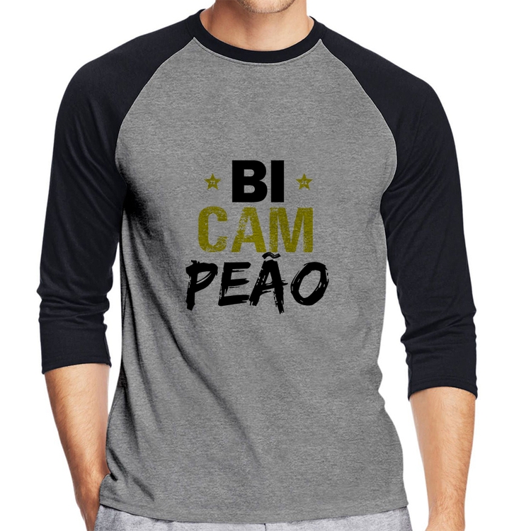Camiseta Raglan BiCAMpeão Manga 3/4 - Cinza/Preto