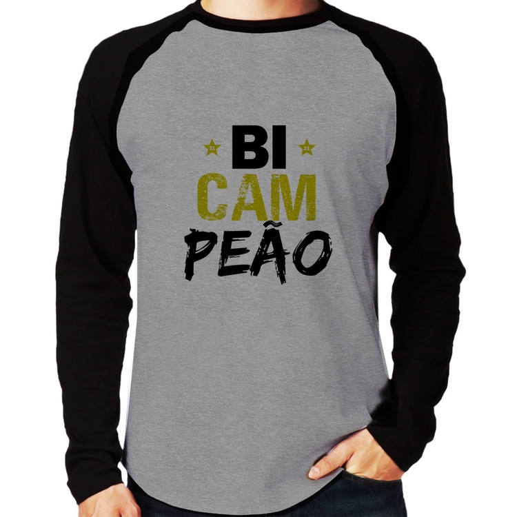 Camiseta Raglan BiCAMpeão Manga Longa - Cinza/Preto