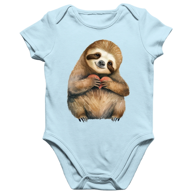 Body Bebê Algodão Bicho Preguiça Coração - Azul Bebê