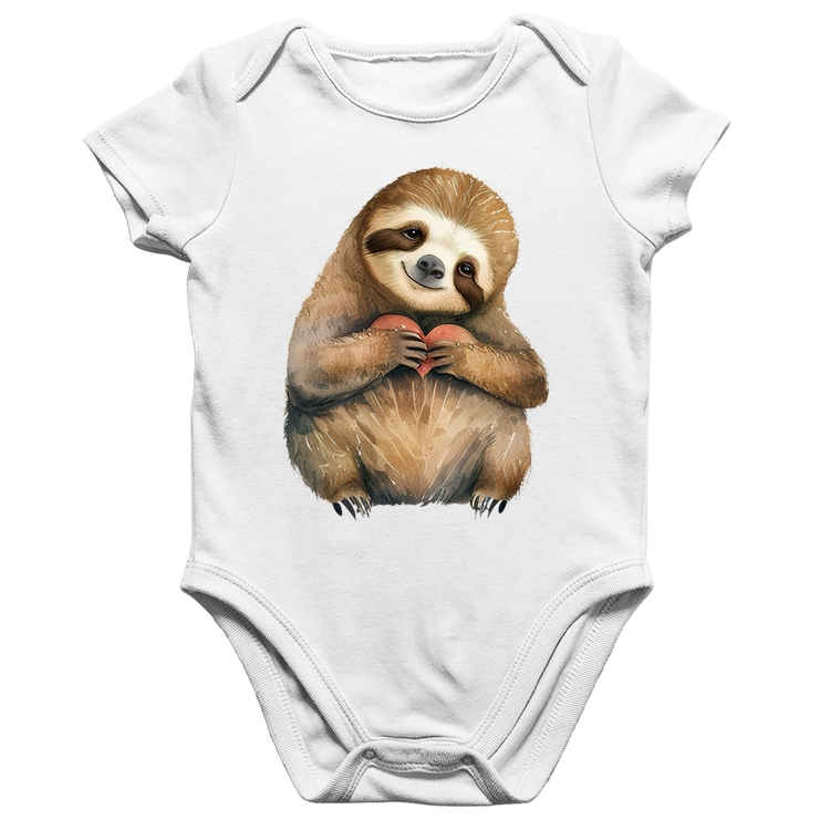 Body Bebê Algodão Bicho Preguiça Coração - Branco