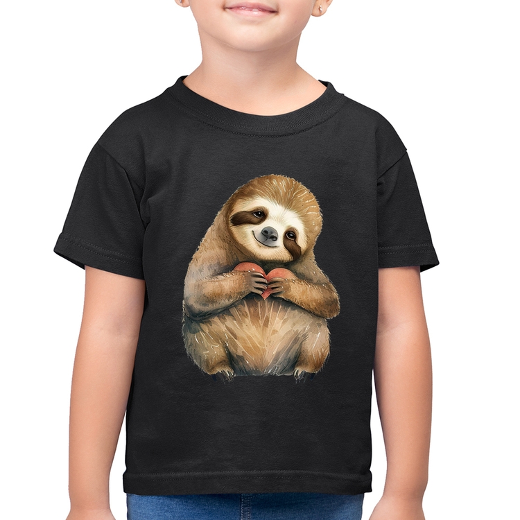 Camiseta Algodão Infantil Bicho Preguiça Coração