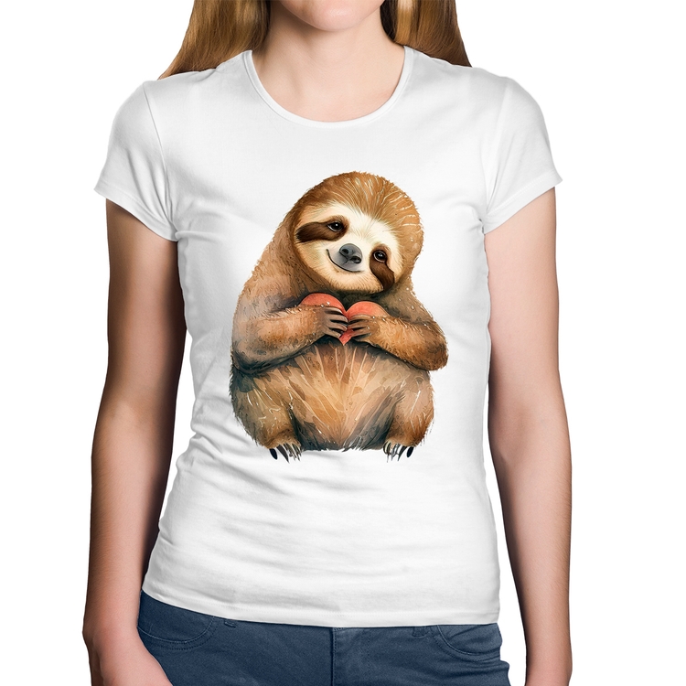 Baby Look Algodão Bicho Preguiça Coração - Branca