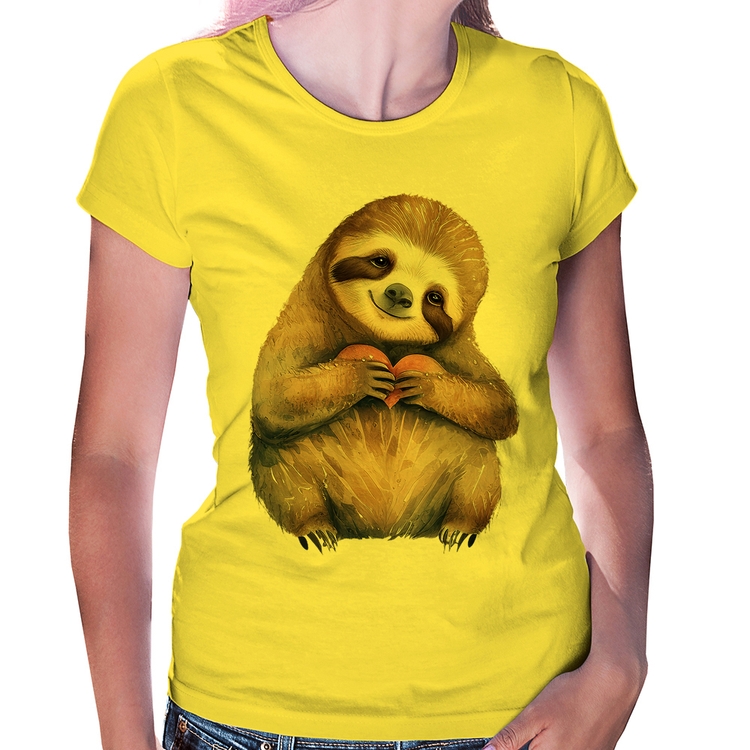 Baby Look Bicho Preguiça Coração - Amarela