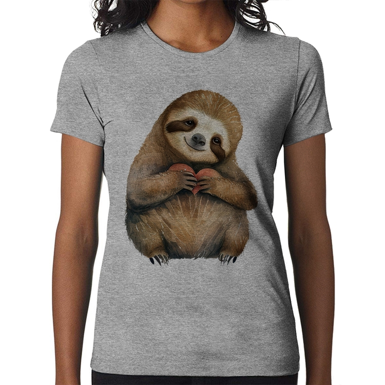 Baby Look Bicho Preguiça Coração - Cinza